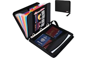 Dawjut Fireproof Document Organizer, Important Binder Organizer with Expanding File Folder & Zipper, Folio Document with Life Book Storage and 12 Colorful Multi Pockets