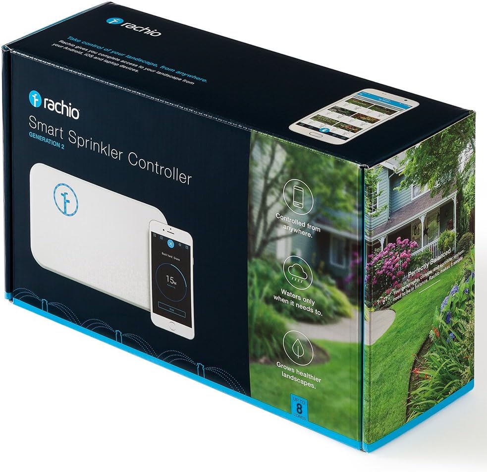 Rachio WiFi Smart Lawn Sprinkler Controller, 8-Zone 2nd Generation, Alexa and Apple HomeKit Compatible with Rain, Freeze and Wind Skip (8ZULW-B) : Garden & Outdoor