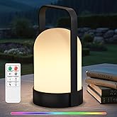 uuffoo Outdoor Rechargeable Lanterns, Outdoor Table Lamp with IP44 Water-Resistant and Remote, Cordless Battery Operated Portable Lamp with RGB 7 Colors and Warm White Light for Patio Camping Balcony