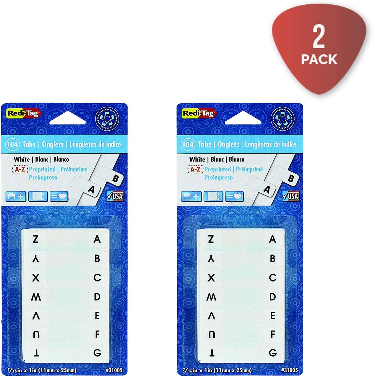 Redi-Tag Pre-Printed Index Tabs, A to Z, Permanent Adhesive, 7/16" x 1", 104 Tabs per Pack, White with Black Print, 1-Pack (31005) : Adhesive Alphabet Tabs : Office Products
