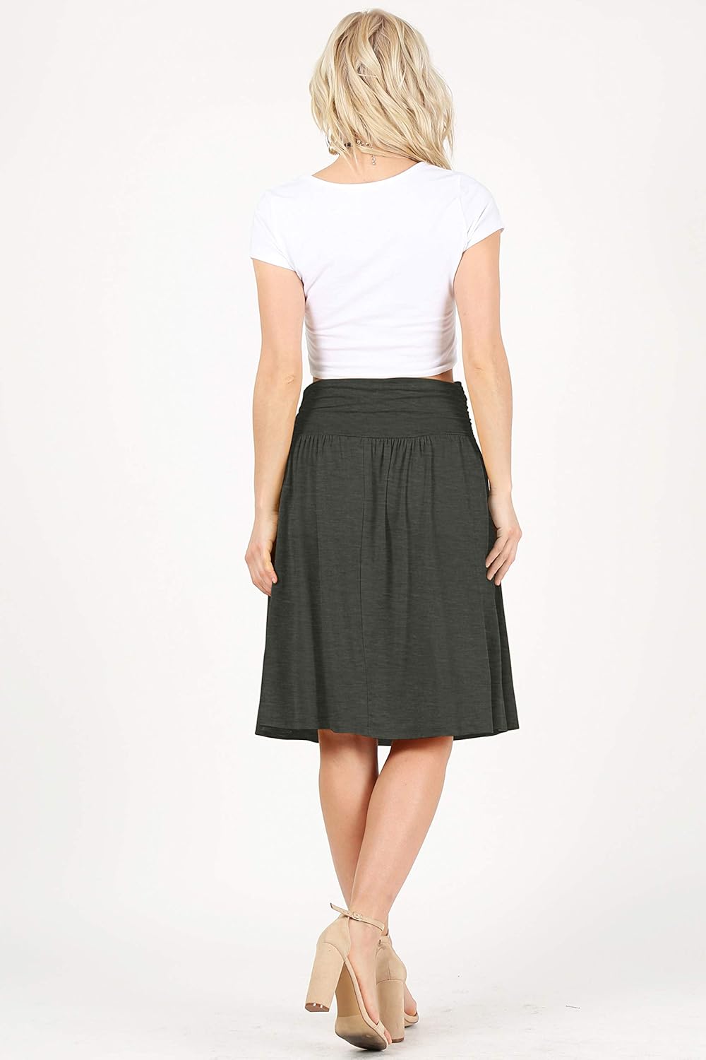 Simlu Womens Regular and Plus Size Skirt with Pockets Below The Knee Length Ruched Flowy Skirt Midi Skirt for Women: Clothing