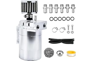 BOMLING Universal Baffled Oil Catch Can 300ml Aluminum Polish Oil Separator Catch Can Kit Reservoir Tank with Breather Filter & 3/8" Fuel Line/6 Fittings/Necessary Accessories,Silver
