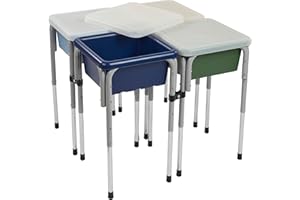 ECR4Kids 4-Station Sand and Water Adjustable Play Table, Sensory Bins, Earthtone