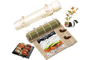 Sushi Making Kits, Sushi Maker with Bamboo Roller Mat, DIY Sushi Bazooka Kit for Beginners, Rice Vegetable Meat Rolling Tool(