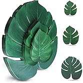 100Pcs Palm Leaves Artificial Tropical Monstera Plant Fake Leaves Safari Birthday Decorations,Jungle Theme Party Supplies,Faux Green Leaf for Hawaiian Luau Tiki Aloha Beach BBQ Table Decoration 3 Size
