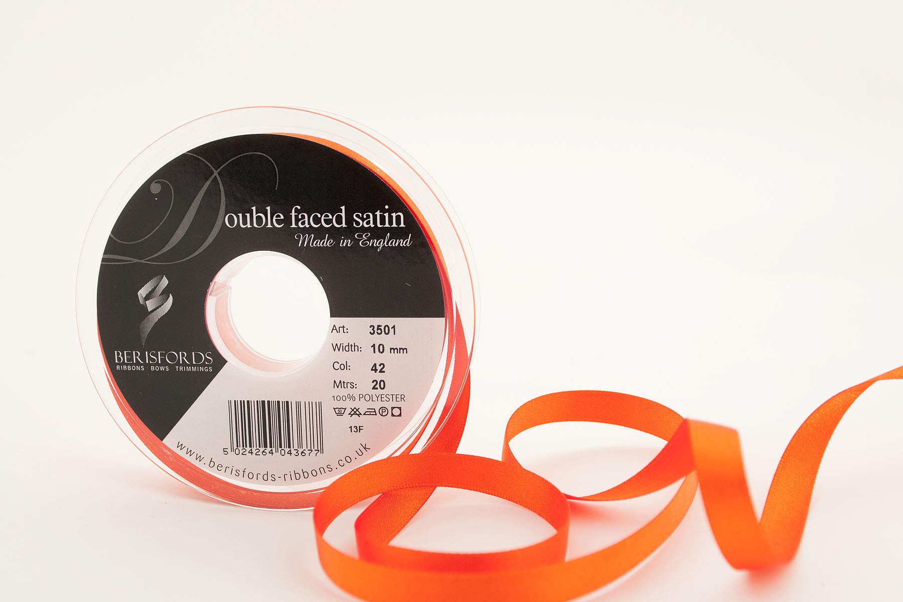Berisfords Double Satin Ribbon, Orange Delight, 10 mm โ image 1
