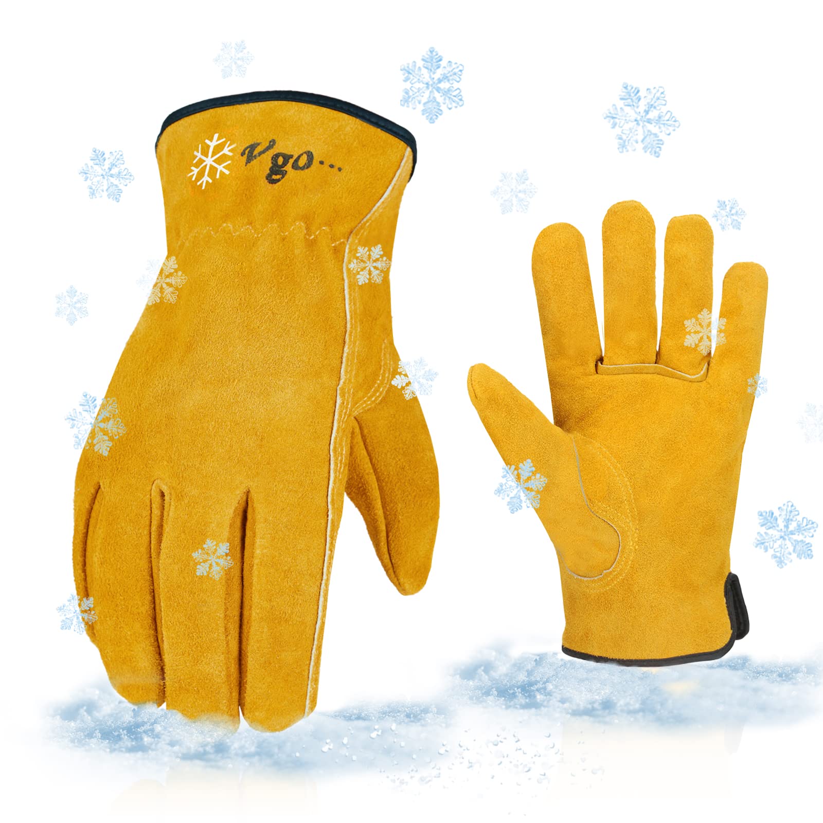 Vgo... Winter Work Gloves Gardening in Cowhide, Thermal Gardening Gloves in leather in Cold Weather for Freezer Yard Warehouse Utility, 1 pair