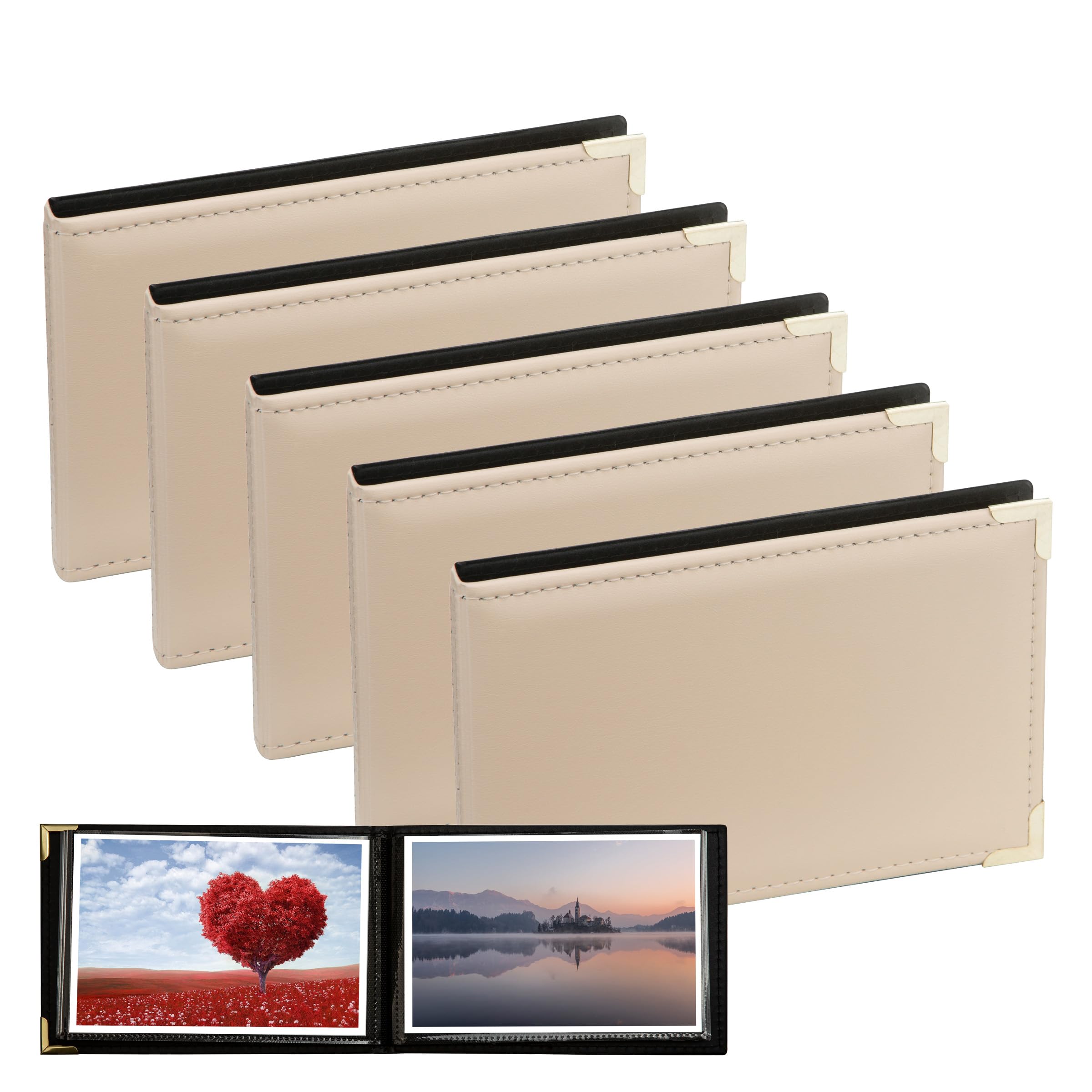 Kenro Pack of 5 Ivory Leather Look Mini Photo Album for 36 photos 6x4 inch / 10x15cm with Gilt Corners Landscape Photographs, Carlton Series - APL150IV