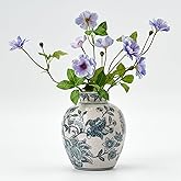 SIDUCAL Ceramic Chinoiserie Floral Vase | 6.3 Inch Blue and White Vintage | Retro Ice Cracked Blue and White Porcelain Vase for Table, Living Room, Bathroom Decoration, Shelf Decor, Mantel