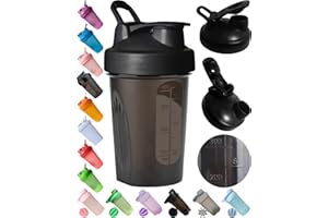 EBAT Shaker Bottle in Dark Black (Lid & Body)w. Classic Loop Hook & Measurement Marks of 12 Oz/400 ML,A Small Stainless Whisk Blender Ball - Anti-Slip,BPA Free,PP5 Certified,Leak Proof,Dishwasher Safe