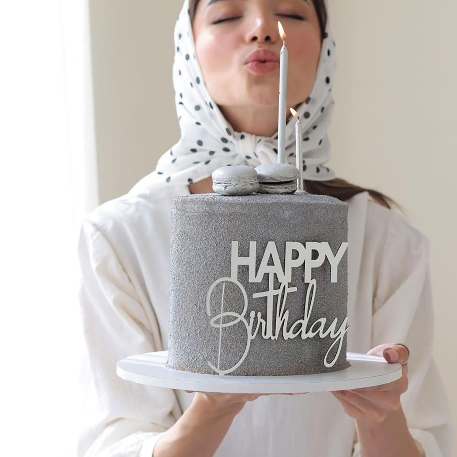 Photo 1 of 1PCS Happy Birthday Cake Topper, Silver Mirror Acrylic Sign Decoration Charm Supplies for Birthday Party Cake, Dessert (SILVER1)