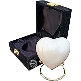 White Cremation Urn for Ashes Keepsake Heart Urn with Black Box and Brass Stand Mini urn for Your Loved one Adult & Funeral Burial for Adults and Infants