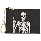 Sukyerios Funny Skull Skeleton Keychain Coin Purse for Women, Change Pouch | Small Zipper Purse, Little Tiny Zip Pocket, PU Leather, Travel Wallet for Girls, Cute Coin Cash Holder, Key Ring, Women Gifts