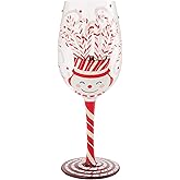 Enesco Lolita Christmas Candy Cane Snowman Jar Hand-Painted Artisan Wine Glass, 15 Ounce, Multicolor