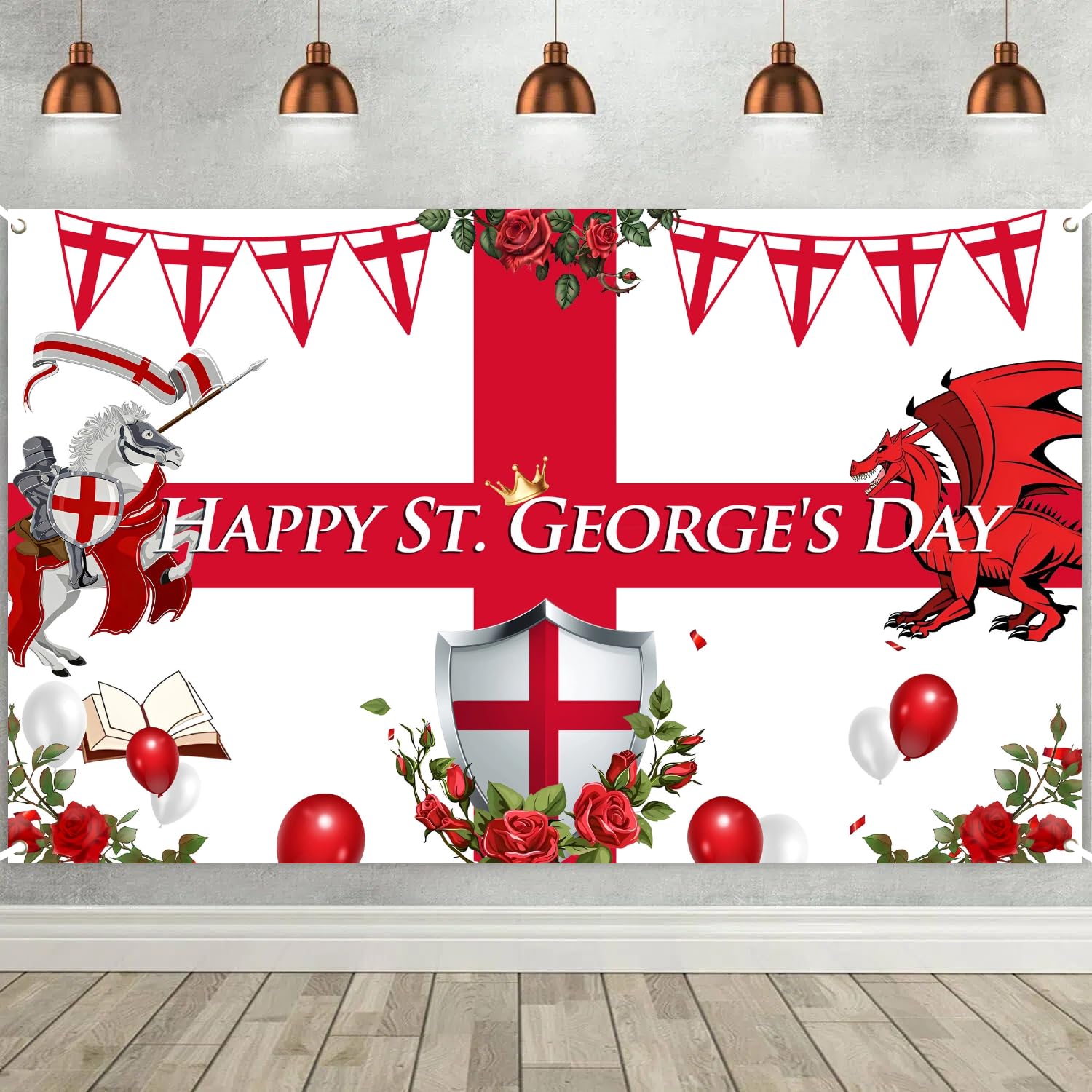England St. George's Banner – Double-Sided 180x110cm Banner with Brass Eyelets for St. George’s Day, Six Nations Rugby, Euro Football, Garden & Street Party Decorations