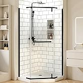 GOBESTRY 36"D x 36"W x 72"H Neo-Angle Frameless Shower Door, 1/4” (6MM) SGCC Tempered Glass with Explosion-Proof Film and Nan