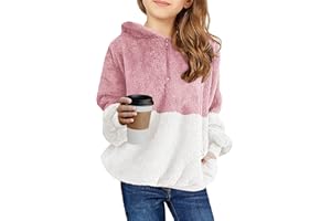 Haloumoning Girls Fuzzy Fleece Pullover Hoodies Sweatshirt Casual Loose Outwear Coat with Pockets 4-15 Years