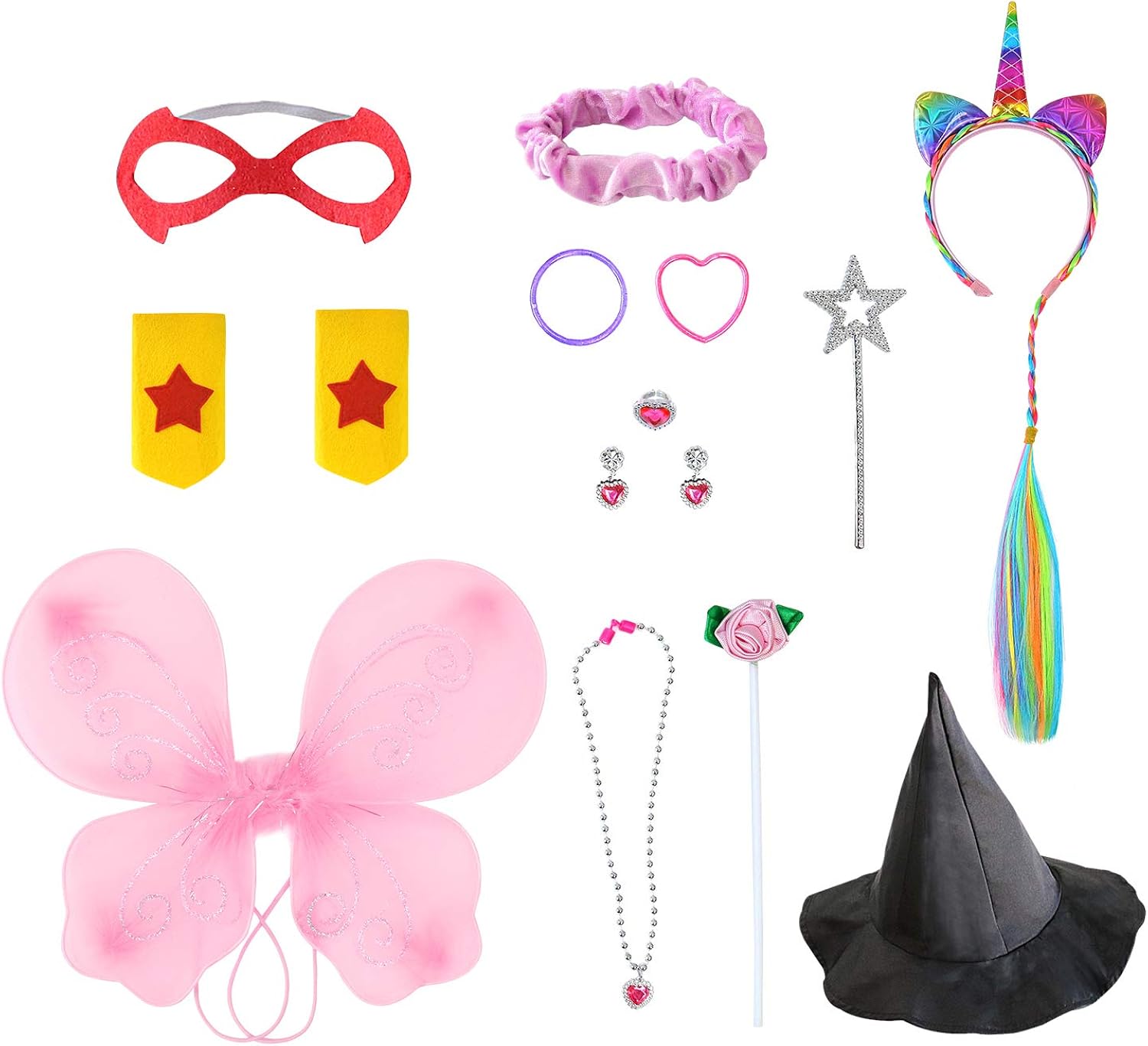 Girls Dress up Trunk Princess Set, Jeowoqao 24 PCS Pretend Play Costume Set, Fairytale, Supergirl, Princess, Rainbow Unicorn Costume for Toddler/Little Girls Ages 3-5yrs: Clothing