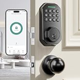 Ulecoce SL02 Smart Keyless Entry Door Lock with Knob Set, Matte Black | Keypad Deadbolt for Front Door, App Control, Auto Lock, One-Touch Lock, Anti-Peep Code, 5 Keys, IP54 Waterproof