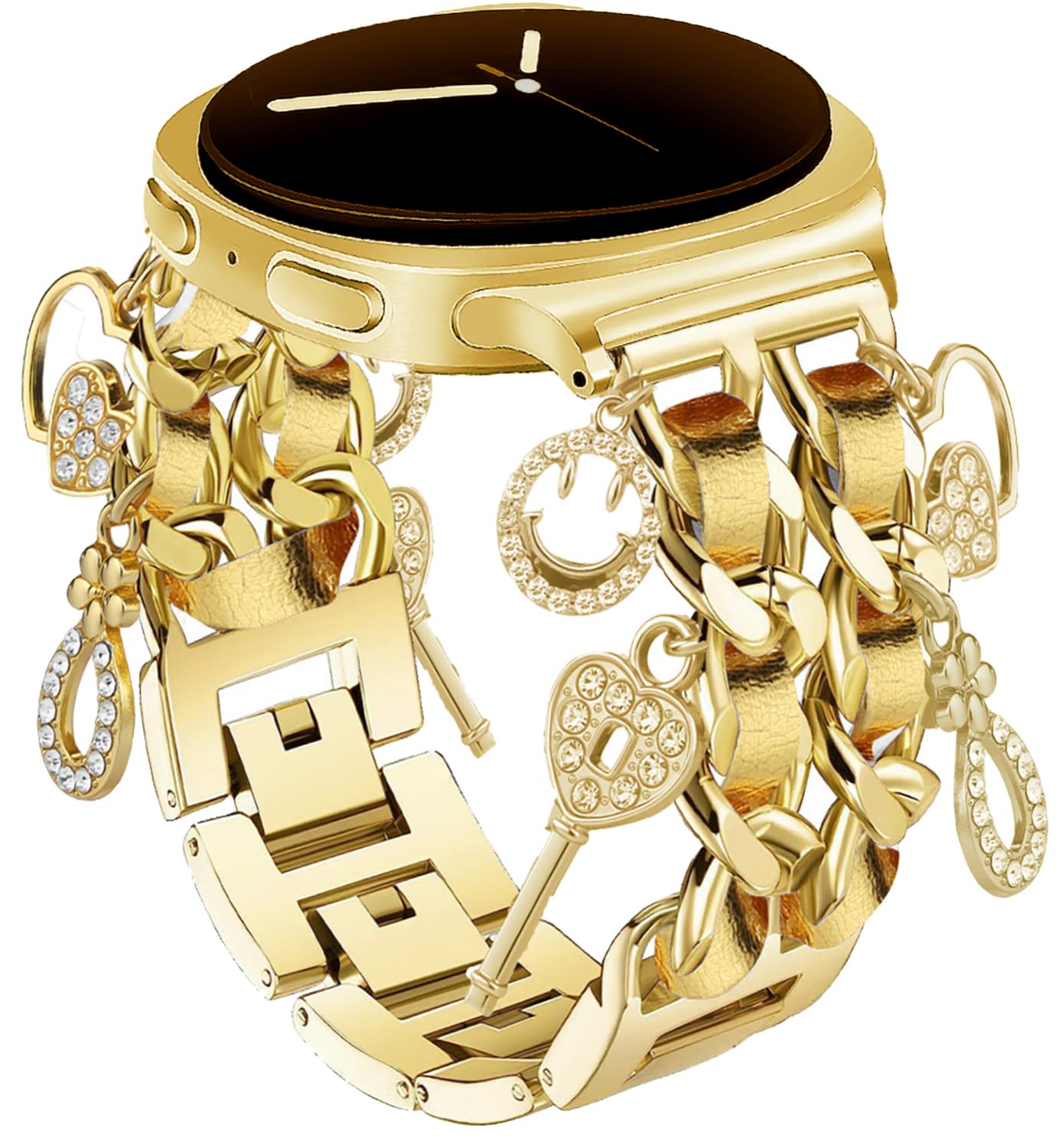 Osber Gold Bracelet Band with Cute Charm Compatible for Samsung Galaxy Watch 8 40mm/44mm, Metal Replacement Strap for Galaxy Watch 8 Classic 46mm 2025 Women