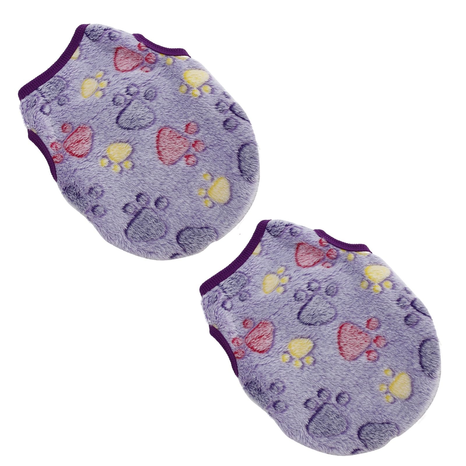 2 Pcs Warm Pet Shirt Footprints Pattern Pet Plush Pullover Soft Dog Plush Warm Hoodies Coat Apparel for Rabbit Cat Kitten Dog Puppy (XXS)
