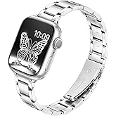 G-ficu Slim Metal Band for Apple Watch Bands 46mm 45mm 44mm 42mm 41mm 40mm 49 38mm for Women Men iWatch Bands, Metal Thin Dressy Fancy Strap for Apple Watch Band Series 11 10 9 8 SE 7 6 5 4 3 Ultra