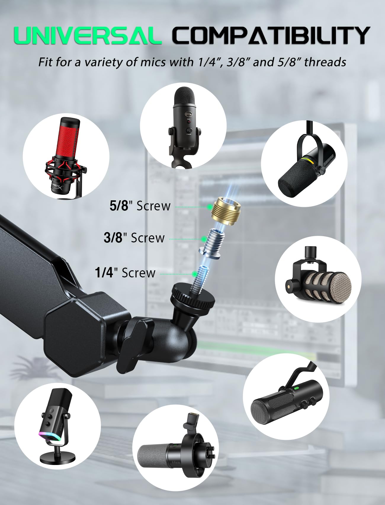 FIFINE Mic Boom Arm, Microphone Stand with Cable Management Channels, Extension Tube, Desk Clamp, Thread Adapter, Fully Adjustable Metal-Built Podcast Mic Arm for Streaming Gaming Recording-BM66T