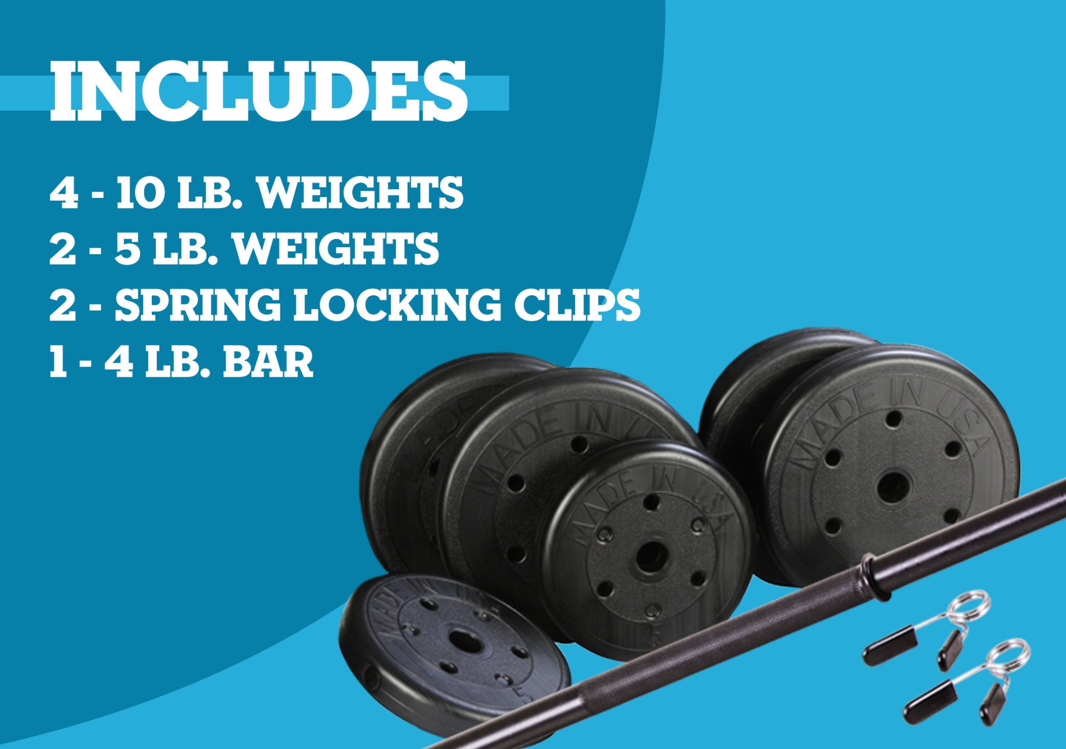 US Weight Duracast 55 lb. Barbell Weight Set with Two 5 lb. Weights