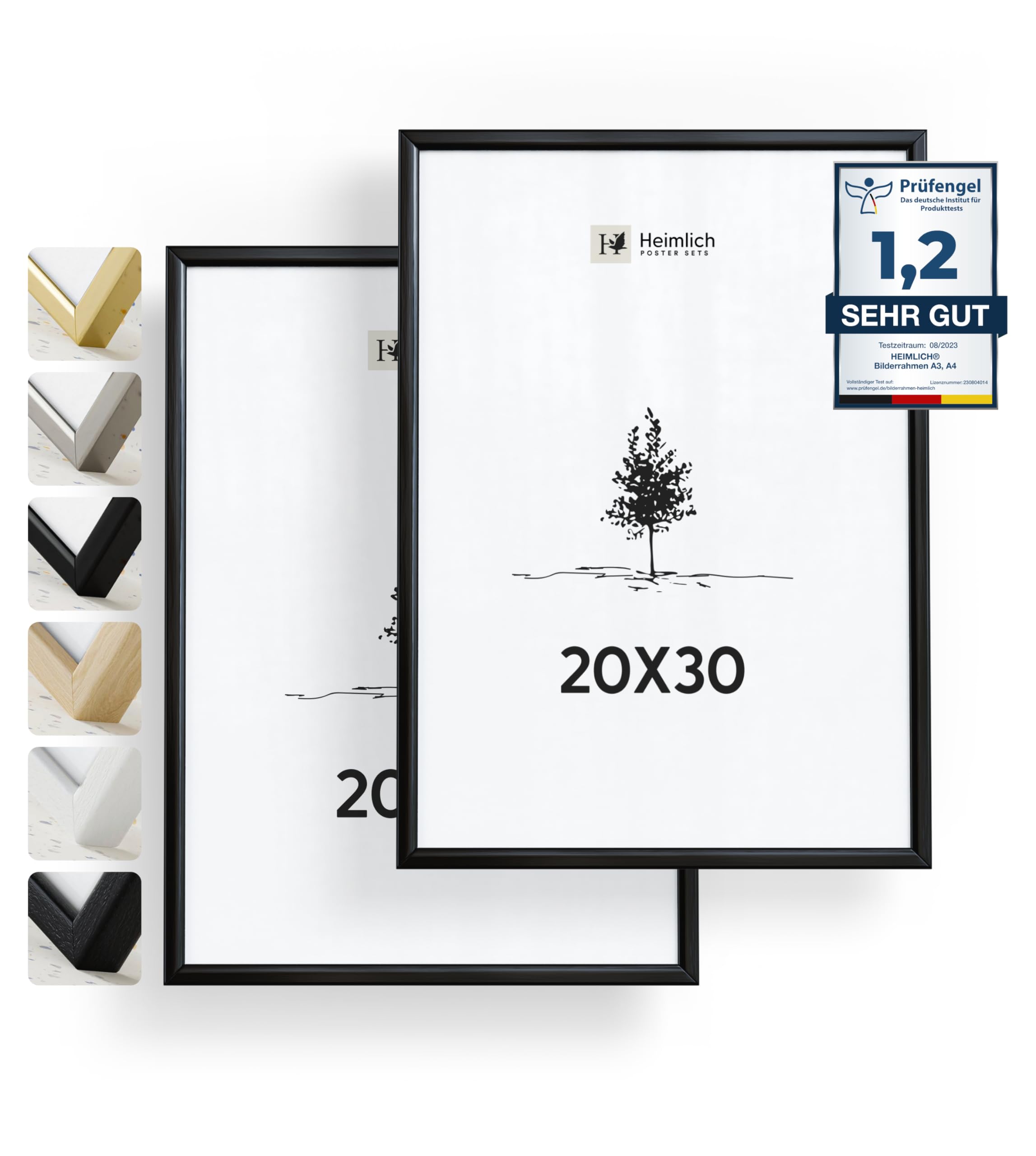 Heimlich® - Picture Frames - Black, 11.8x7.9 Inch, Aluminium, 2 Pack - 30x20cm Metal Poster Frame - Photo Frame - with Shatterproof PS Plastic Sheet