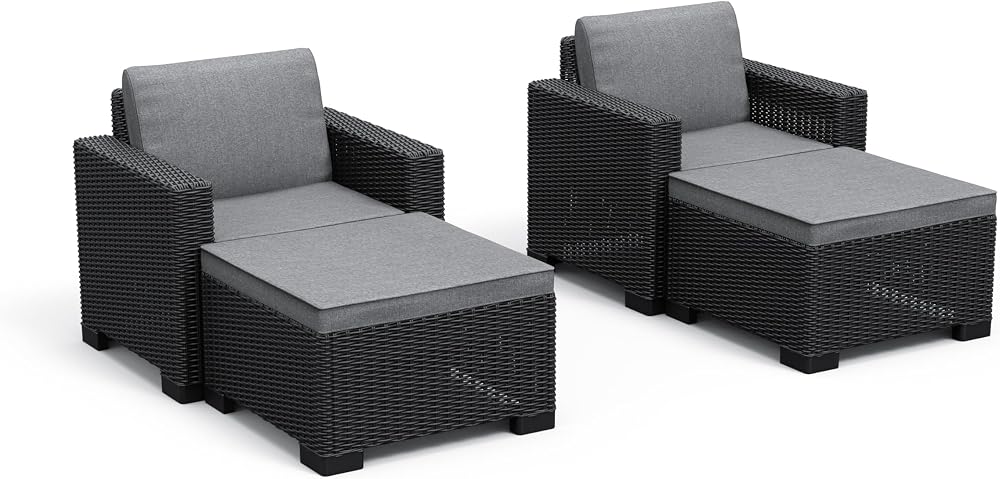 Keter California 2 Seater Outdoor Chaise Set Graphite Grey Cushions 83% Recycled