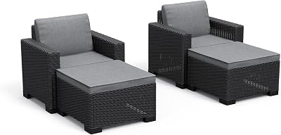 Keter California 2 Seater Outdoor Chaise Set Graphite Grey Cushions 83% Recycled