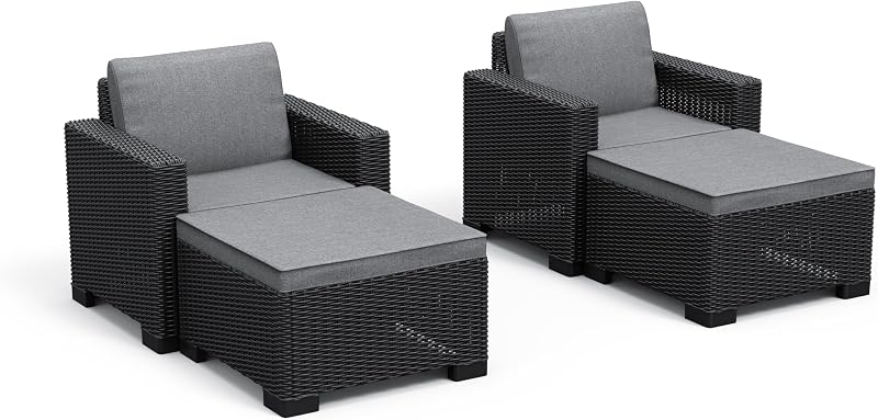 Keter California 2 Seater Outdoor Chaise Set Graphite Grey Cushions 83% Recycled