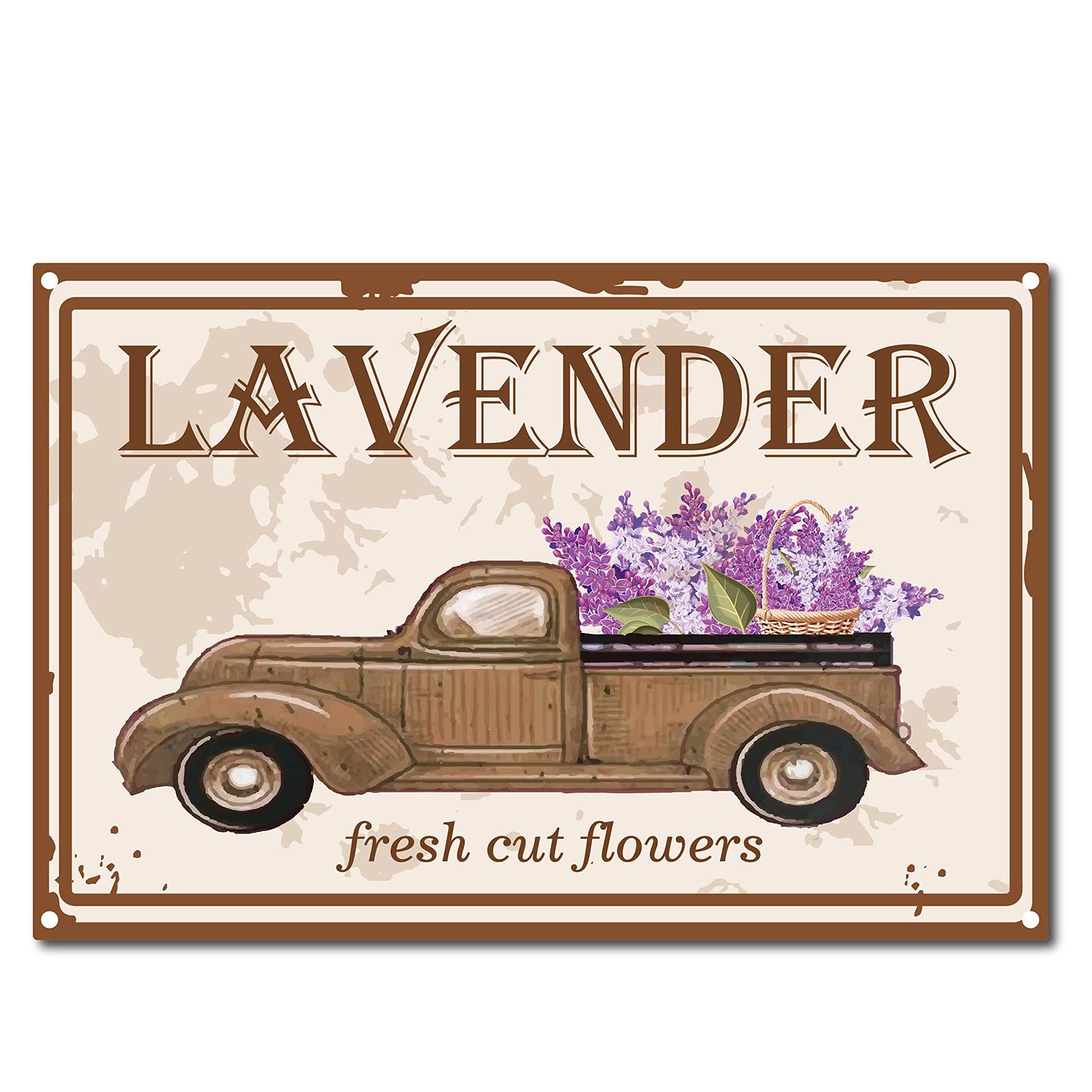 CREATCABIN Retro Vintage Tin Sign Fresh Cut Flowers Metal Wall Decor Decoration Lavender Art Mural for Home Garden Kitchen Bar Pub Living Room Office Garage Poster Plaque 12 x 8inch