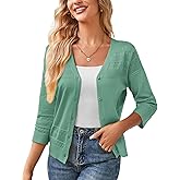 GRACE KARIN Women's 2025 Cropped Cardigan 3/4 Sleeve Lightweight Crochet Shrug Hollowed-Out Knit Sweater Tops