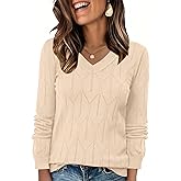 AKEWEI Fall Sweaters for Women 2026 V Neck Long Sleeve Pullover Crochet Dressy Casual Tops