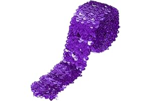 MECCANIXITY 2.2 Yards 2 Inch Elastic Sequins Trim 5 Row Flat Sequin Strip Paillette Sequins Fabric Ribbon for Crafts DIY Sequin Fringe Sewing, Deep Purple