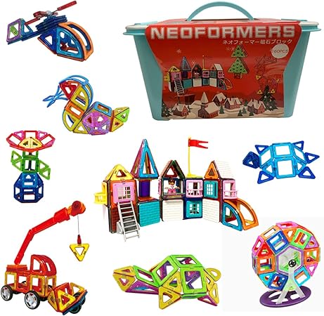 Amazon Neoformers ブロック 積み木 おもちゃ マグネットブロック 磁石ブロック 知育玩具 立体パズル クリエイティブ クレーン車セット 刻印あり 160ピース ブロック おもちゃ