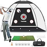 Golf Net, Golf Practice Net and Mat, 10x7FT Hitting Aids for Backyard Driving Chipping Swing Training with Noise Reduce Target Tri-Turf Mats Tees Real Balls for Indoor Outdoor, Gifts for Men Dad
