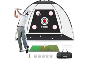 THINNFOK Golf Net, Golf Practice Net and Mat, 10x7FT Hitting Aids for Backyard Driving Chipping Swing Training with Noise Reduce Target Tri-Turf Mats Tees Real Balls for Indoor Outdoor, Gifts for Men Dad