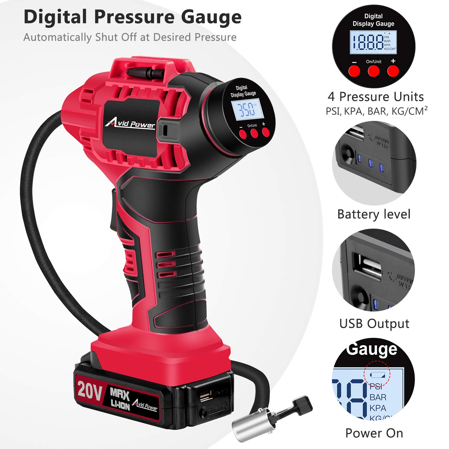 Tire inflator, 20V Cordless Air Pump for Tires with Rechargeable