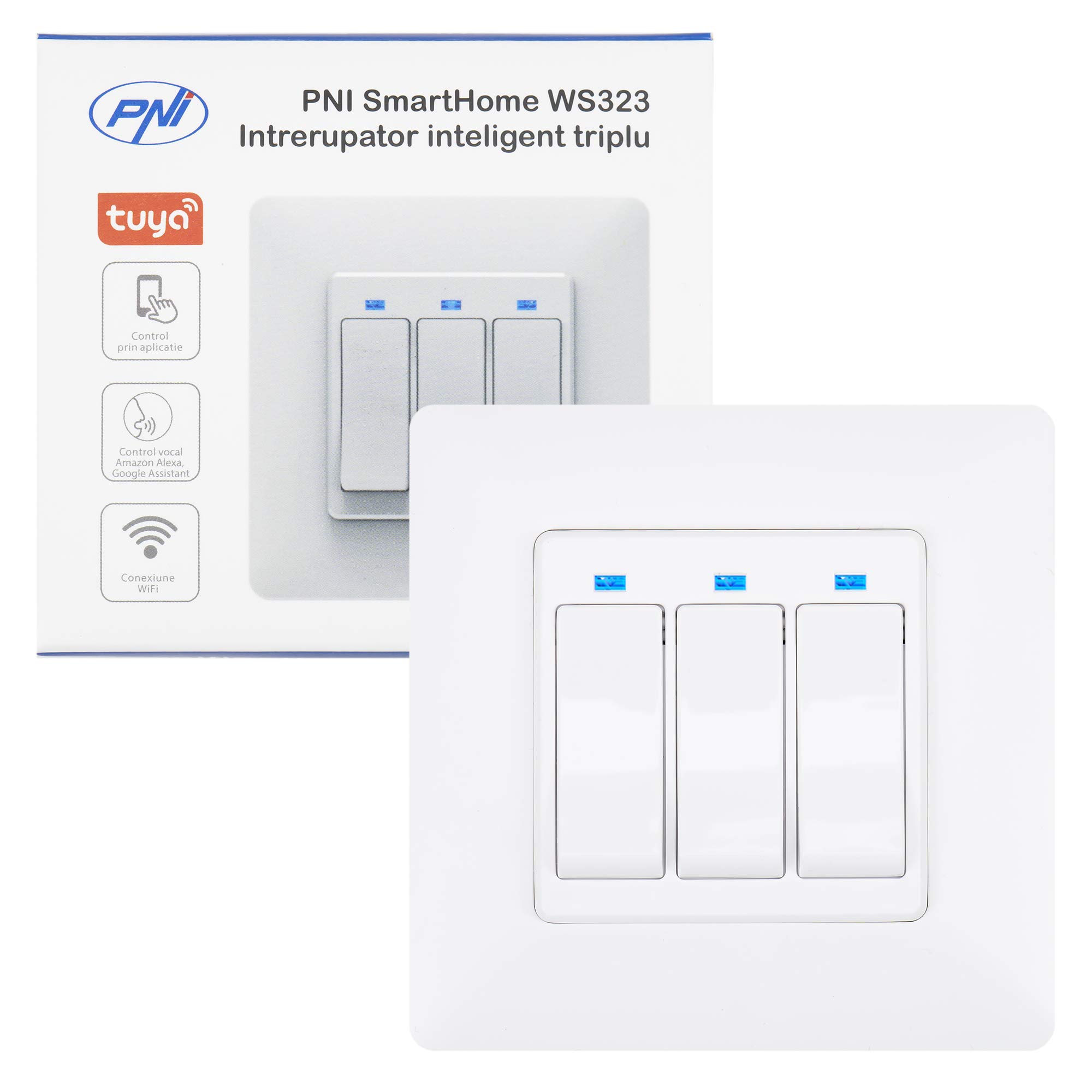 Triple smart switch PNI SmartHome WS323 for internet light control compatible with TuyaSmart APP