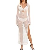 KUTUMAI Women Crochet Swimsuit Cover Up 2025 Summer Bathing Suit Sexy V Neck Slit Maxi Dress Vacation Beach Swimwear Cover Up