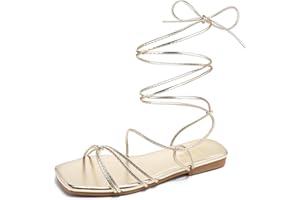 Tilocow Womens Gladiator Strappy Sandals Flats Slides Thong Lace up Dressy Summer Roman Shoes