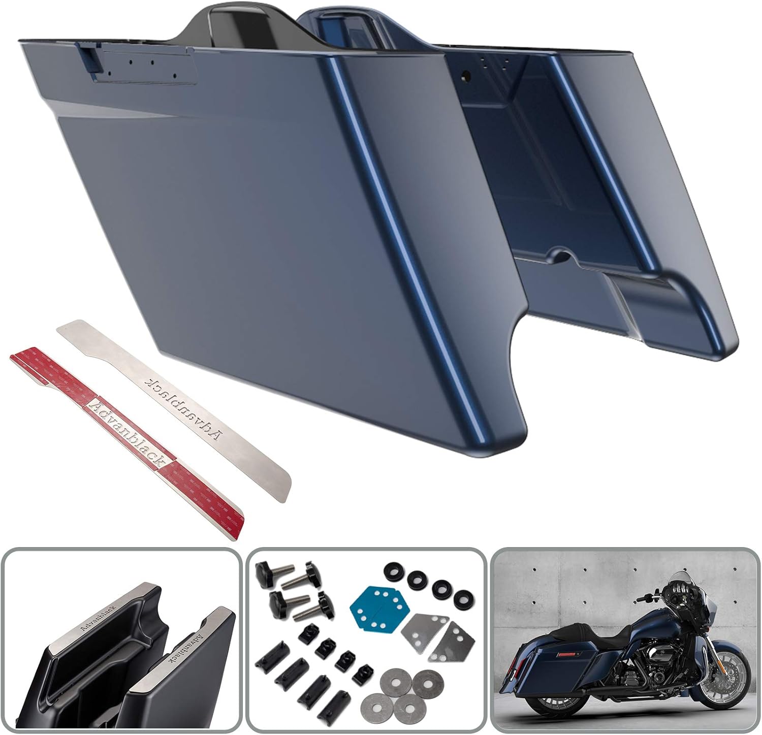 Advanblack 4.5" Extended Bags, Stretched Saddlebags, Skid Plates Fit for Harley