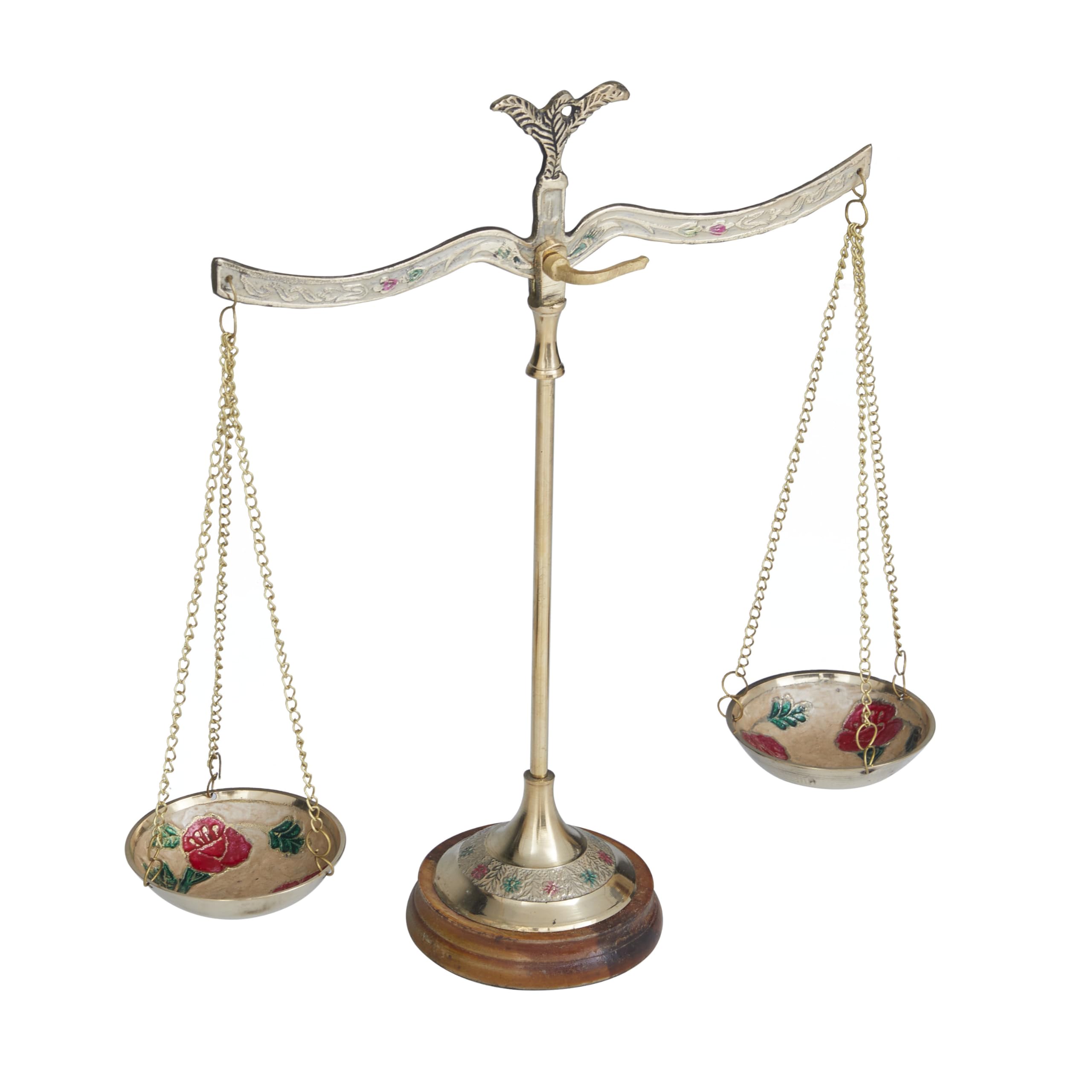 Deco 79 Metal Small Vintage Style Decorative Scales with Red and Green Floral Accents, 12