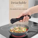nuovva Non-Stick Wok Pan with Glass Lid 28cm Induction Base Detachable Handle view 4