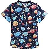 Arshiner Boys Linen Shirt Button Down Henley Short Sleeve Casual Dress Summer Beach T Shirts Top with One Pocket