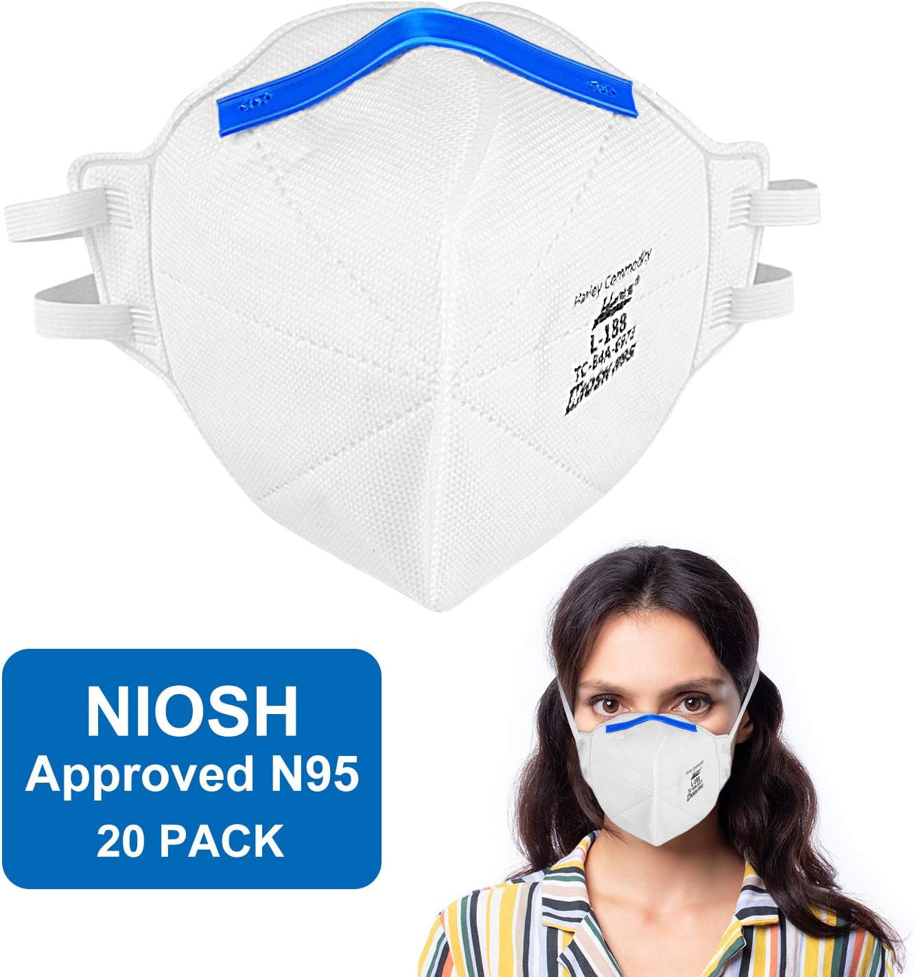 20pcs NIOSH Approved N95 Face Masks, NO. L-188 Particulate Respirator Disposable Breathable Ear Mouth Mask Comfortable for Multi-Effect Protection (20PACK)