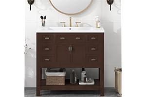 LUMISOL 36" Bathroom Vanity with Sink, Bathroom Storage Cabinet with Soft Closing Doors and 6 Dovetail Drawers, Modern Bathroom Vanity with Undermount Sink, Brown