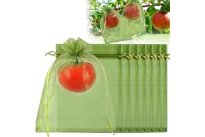 Shintop 100Pcs Fruit Protection Bags, 6x9 Inch Green Fruit Tree Netting Cover Drawstring Mesh Tomato Bags Pest Barrier for Apples Mango